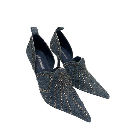 Jeffrey Campbell Spangled Denim Silver Stud Stiletto High Heels - Picture 6 of 10